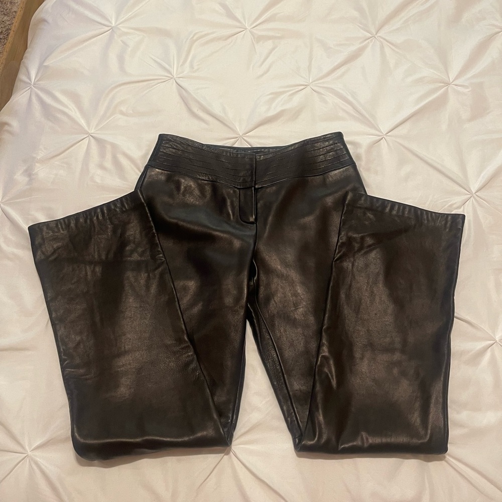 Context Black Leather Boot Cut Pants